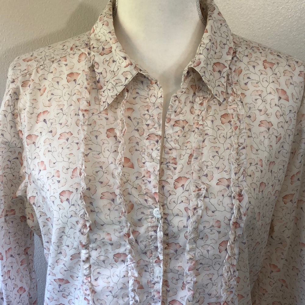 Eddie Bauer White and Pink Button Down Shirt